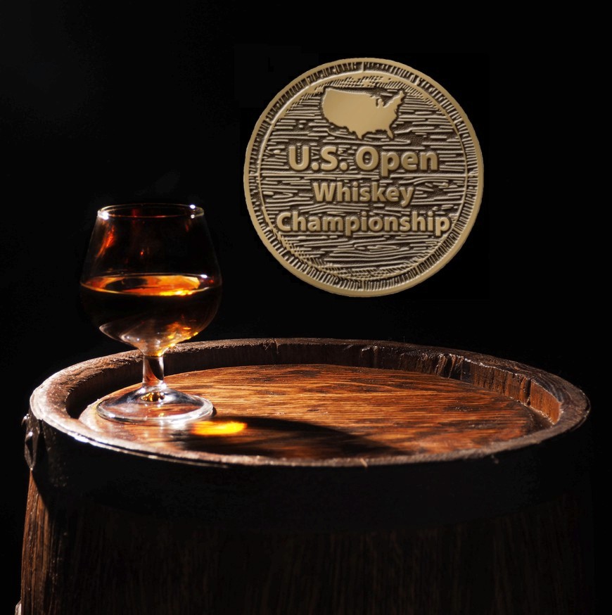 U.S Open Whiskey Championship glass and barrel.